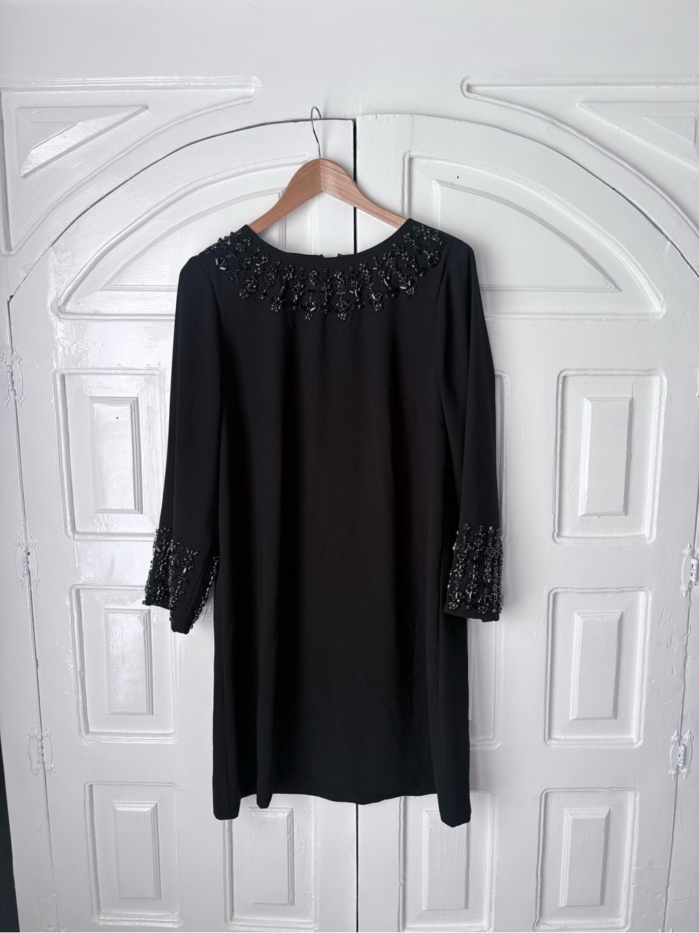 J. Crew Black Long-Sleeve Beaded Shift Dress